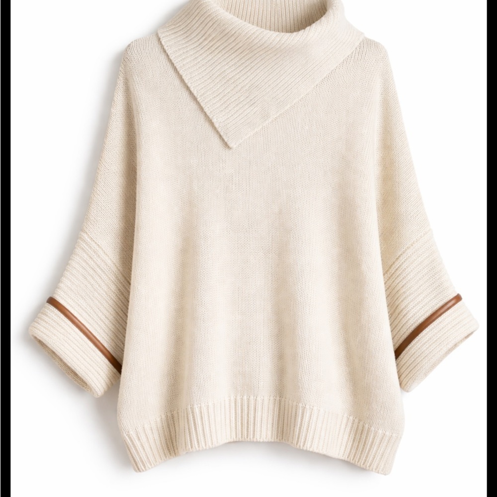 fab’rik Cream Oversized Foldover Collar Sweater Wool Blend Neutral M
